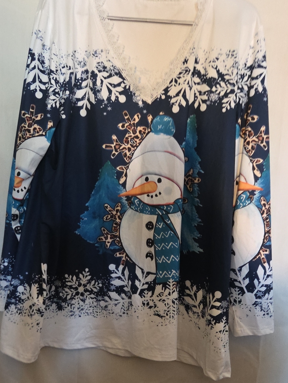 Women’s Navy and White Snowman Holiday Top
